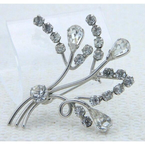 AUSTRIA Signed Silver Tone Clear Rhinestone Pin - Picture 1 of 4